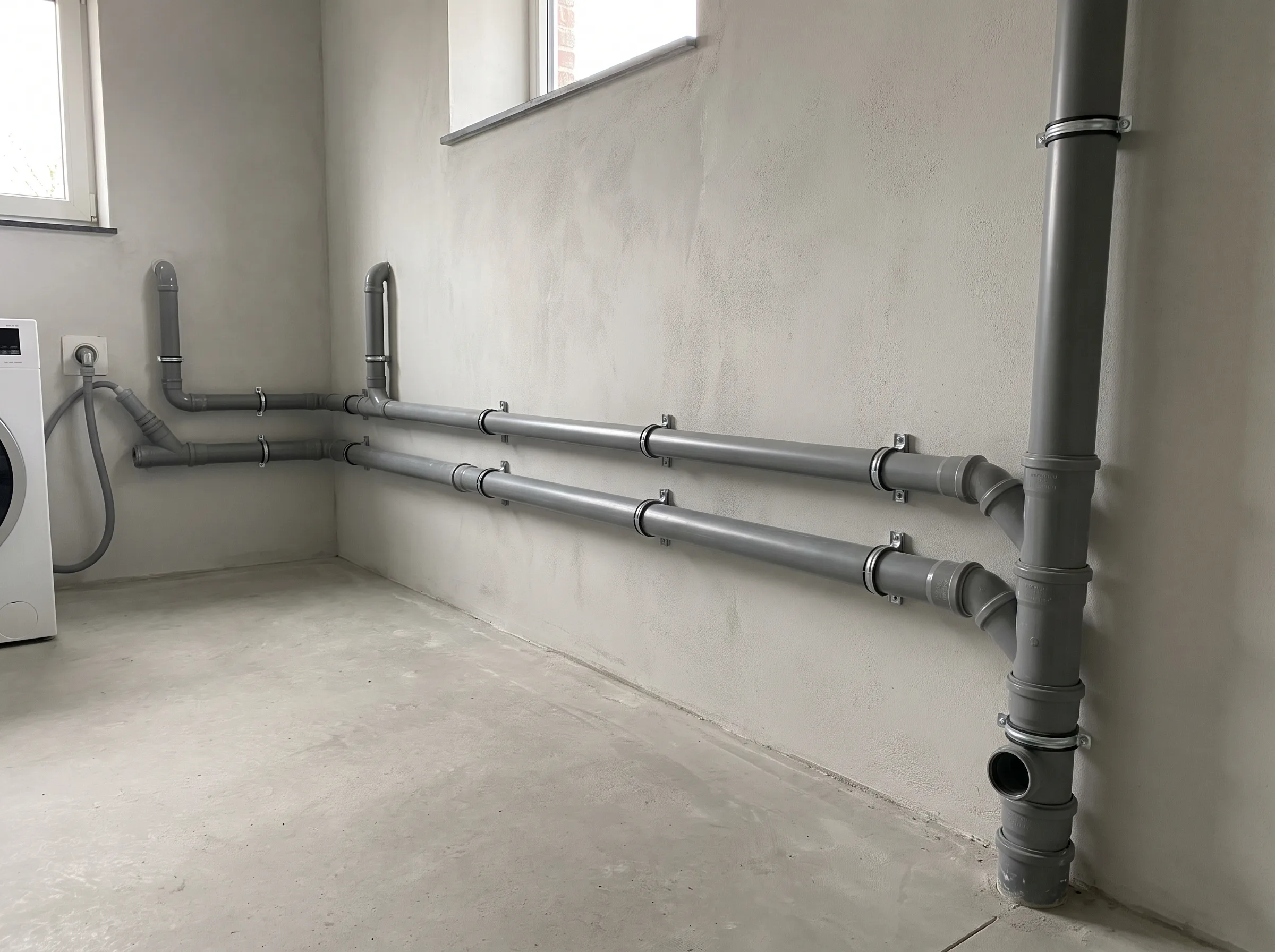 Pijpleidingen voor sanitaire installatie in een technische ruimte