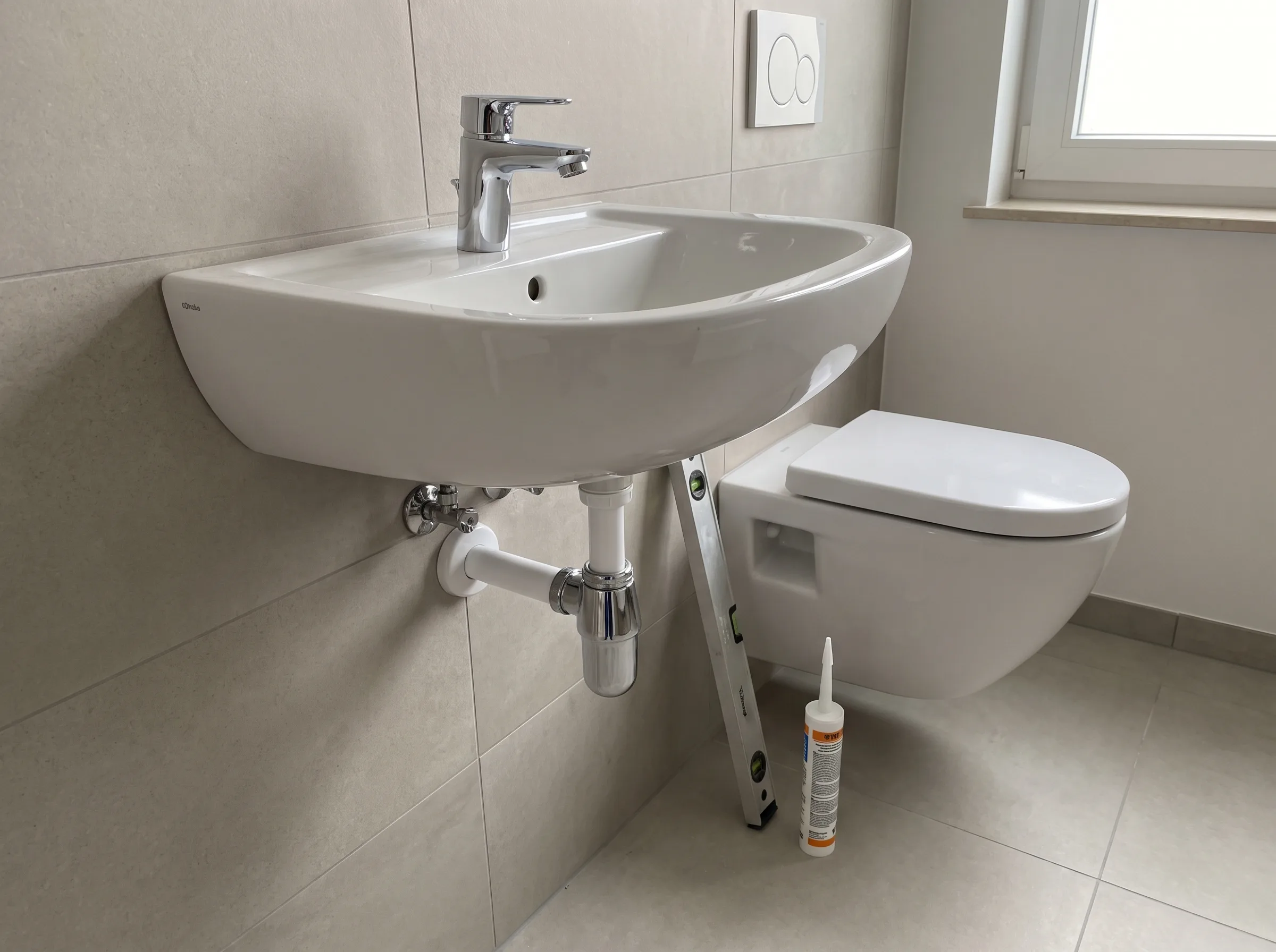 Wastafel en toiletinstallatie in moderne badkamer