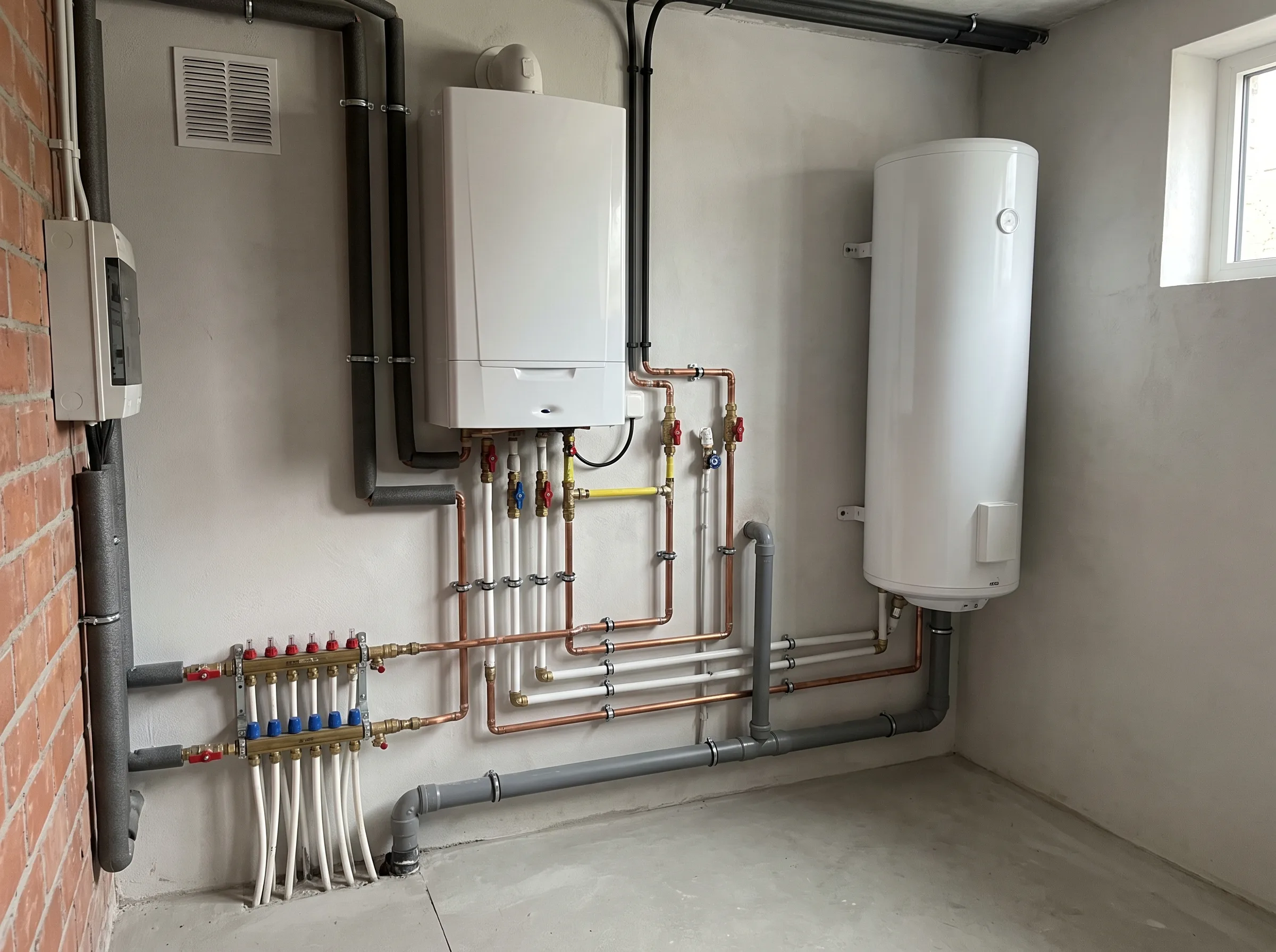 Weergave van een verwarmingsinstallatie met condensatieketel en warmwaterboiler
